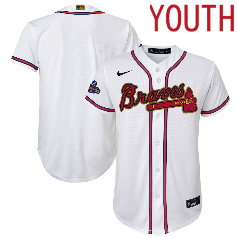 Custom Youth Atlanta Braves Blank Nike White 2022 Gold Program Replica MLB Jersey